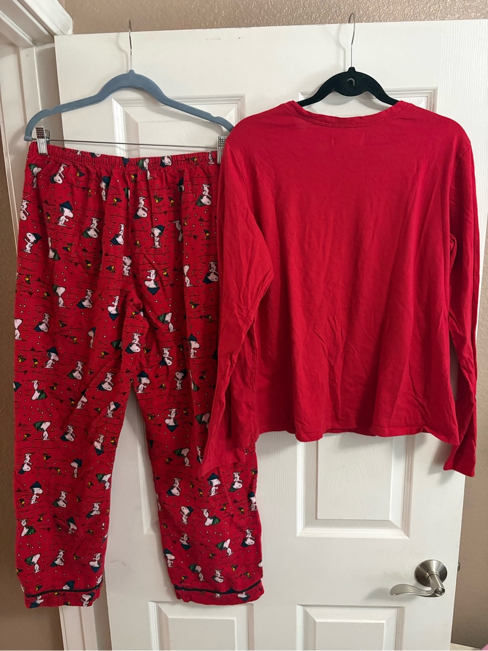 Peanuts Snoopy pajama set winter comfy cozy soft red sleepwear L - Picture 2 of 5